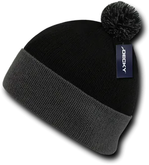 Black Pom Pom Beanie Hat PNG Image