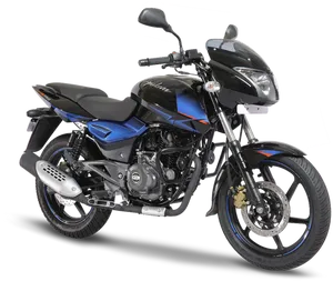 Black Pulsar Motorcycle Blue Accents PNG Image