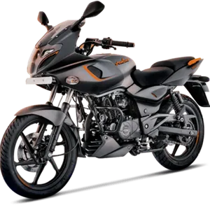 Black Pulsar Motorcycle Profile View PNG Image