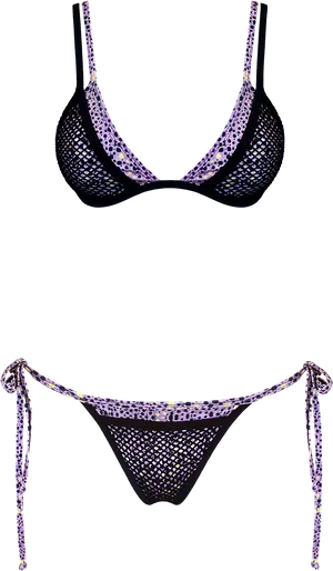 Black Purple Patterned Bikini PNG Image