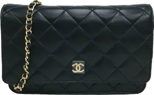 Black Quilted Chain Strap Purse PNG Image