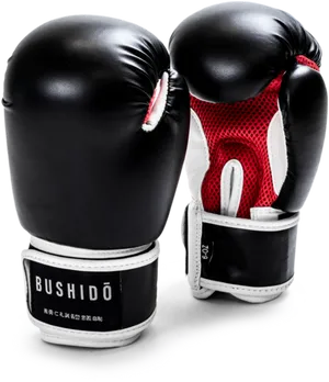 Black Red Bushido Boxing Gloves PNG Image