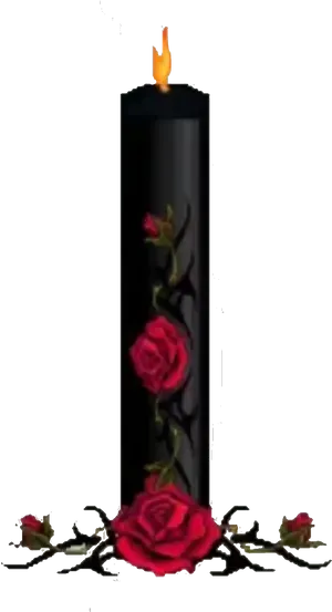 Black Rose Decorated Candle PNG Image