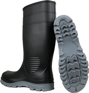 Black Rubber Bootwith Tread Sole PNG