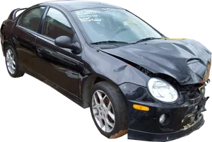 Black Sedan Car Crash Damage PNG Image