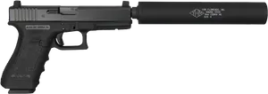 Black Semi Automatic Pistol With Silencer PNG Image