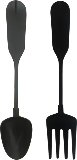 Black Serving Spoonand Fork PNG Image