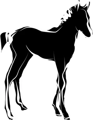 Black Silhouette Foal Illustration PNG Image