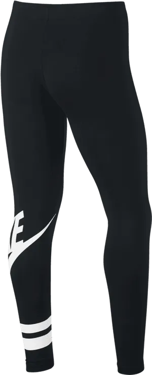 Black Sport Leggingswith White Logo PNG Image