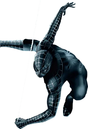 Black Suit Spiderman Swinging PNG Image