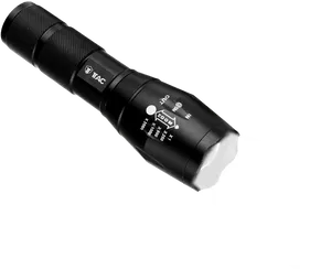 Black Tactical Flashlight Illuminating PNG Image