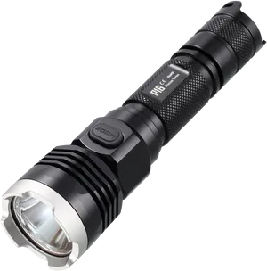 Black Tactical L E D Flashlight PNG Image