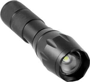 Black Tactical L E D Flashlight PNG Image