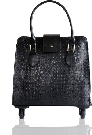 Black Textured Leather Purse Standing PNG Image