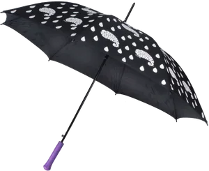 Black Umbrella White Raindrop Pattern PNG Image