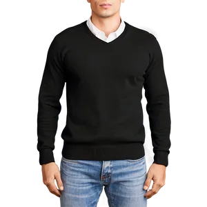 Black V-neck Sweater Png 06132024 PNG Image