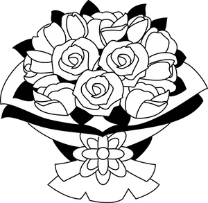 Black White Rose Bouquet Illustration PNG Image