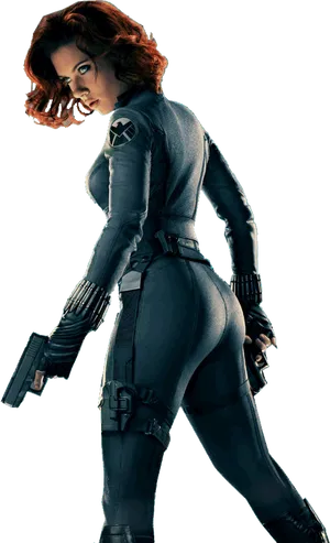 Black Widow Action Pose PNG Image