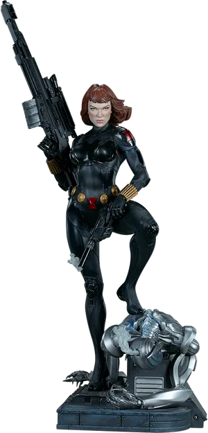 Black Widow Statuewith Gun PNG Image