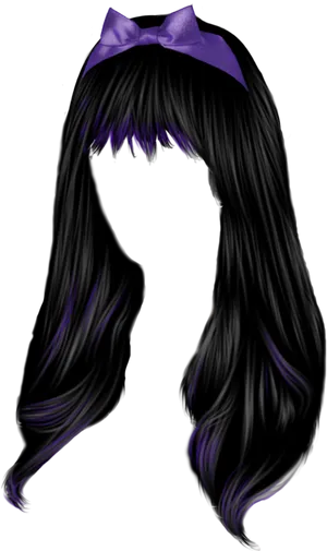 Black Wigwith Purple Bow PNG Image