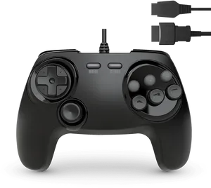 Black Wired Game Controller PNG Image