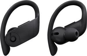 Black Wireless Earbuds Product Showcase PNG Image