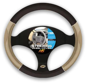 Blackand Tan Steering Wheel Cover PNG Image