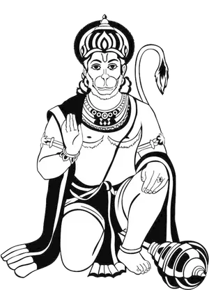 Blackand White Hanuman Graphic PNG Image