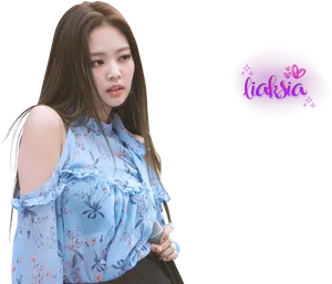 Blackpink Member Blue Floral Top PNG Image