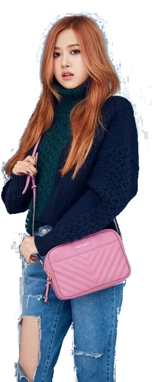 Blackpink Member Fashion Pose With Bag PNG Image