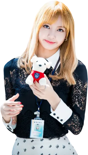 Blackpink Member Holding Teddy Bear PNG Image