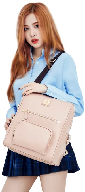 Blackpink Member With Beige Bag PNG Image