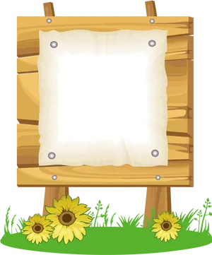 Blank Wooden Signwith Sunflowers PNG Image