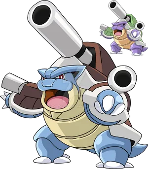 Blastoise_and_ Mega_ Blastoise_ Illustration PNG Image