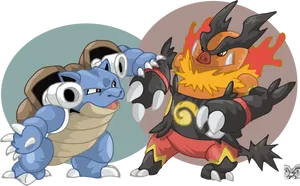 Blastoiseand Emboar Pokemon Showdown PNG Image