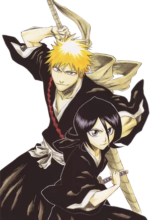 Bleach_ Anime_ Characters_ Ichigo_and_ Rukia PNG Image