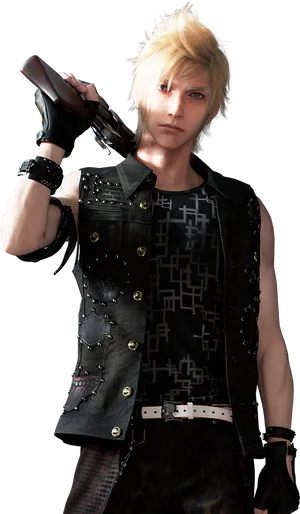Blond Haired Fantasy Character With Gun PNG