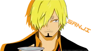 Blonde Anime Character Sanji With Plate PNG Image