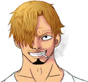 Blonde Anime Character Smoking PNG Image