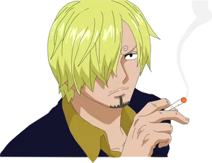 Blonde Anime Character Smoking PNG Image