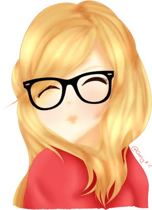 Blonde Anime Character With Black Glasses PNG Image