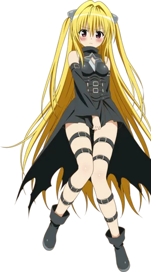 Blonde Anime Characterwith Black Dress PNG Image