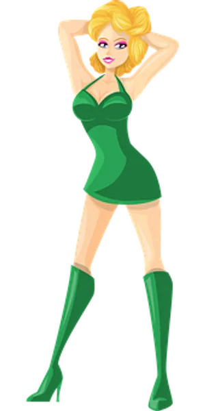 Blonde Cartoon Characterin Green Dress PNG Image