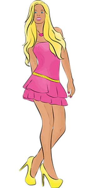 Blonde Cartoon Characterin Pink Dress PNG Image