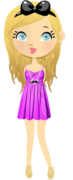 Blonde Cartoon Dollin Purple Dress PNG Image