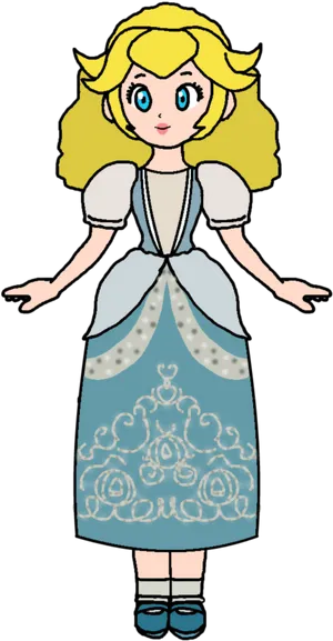 Blonde Cartoon Girlin Blue Dress PNG Image