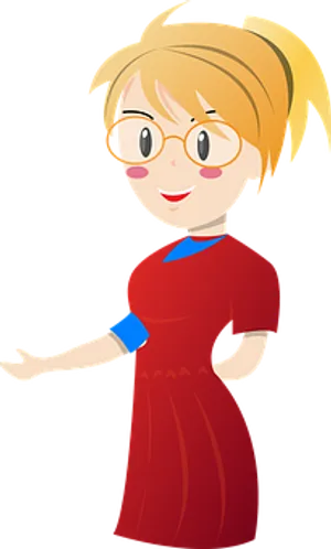 Blonde Cartoon Girlin Red Dress PNG Image