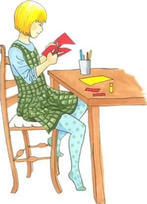 Blonde Child Craftingat Table PNG Image