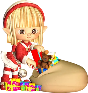 Blonde Elf Christmas Toys PNG Image