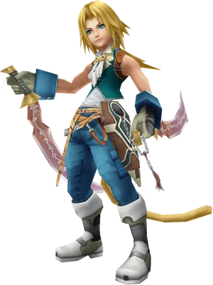 Blonde Fantasy Characterwith Sword.png PNG Image